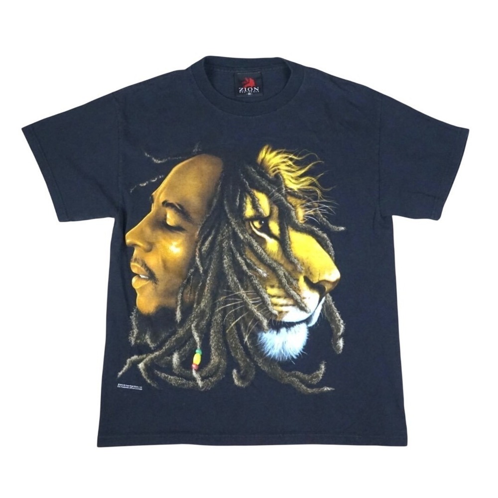 Y2K‎ Bob Marley T Shirt Men's Medium Black Zion Rootswear Lion GraphicReggae